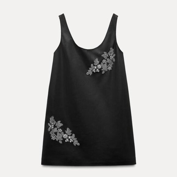 NWT ZARA FAUX LEATHER BEADED DRESS ZW COLLECTION - Picture 1 of 1